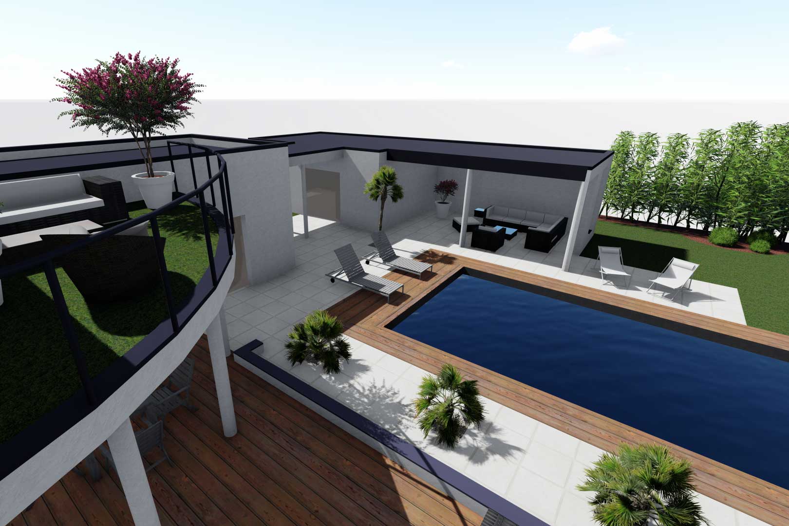 Serrault Jardins réalise des terrasses bois et abords de piscine.